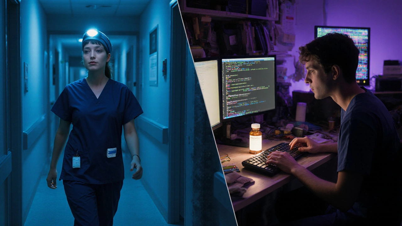 Night‑shift nurse and coding student using Modawake and armodafinil.