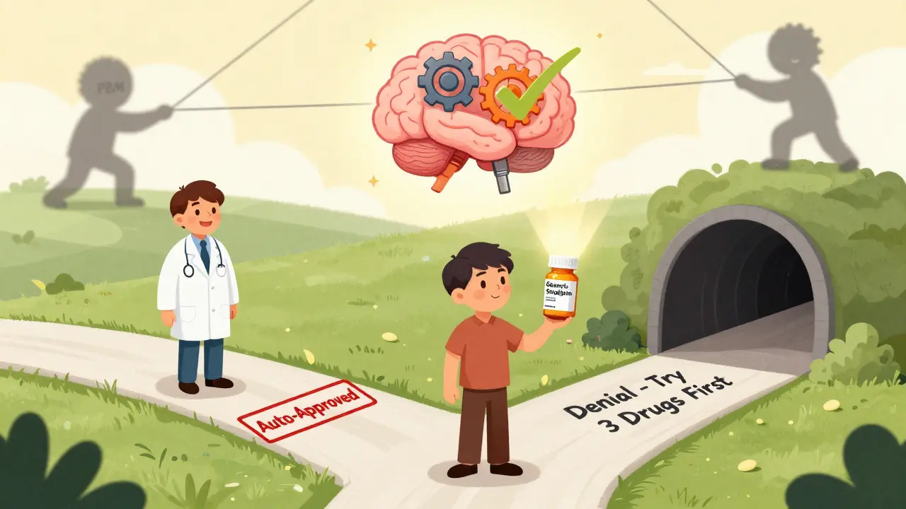 Patient choosing between approved medication and bureaucratic denial.