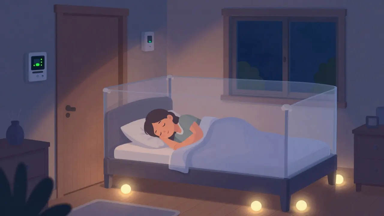 Peaceful sleep scene with monitoring equipment active