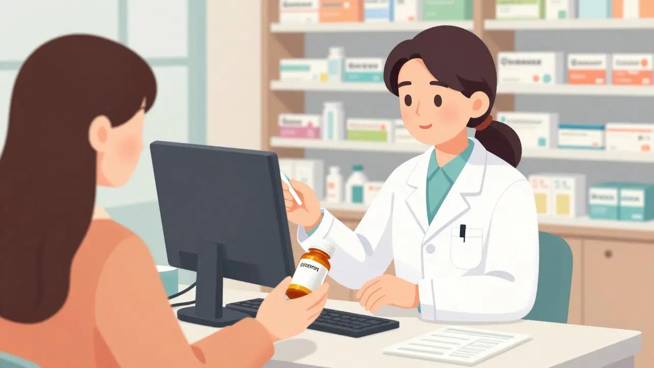 A professional pharmacist providing a legal prescription medication to a patient.